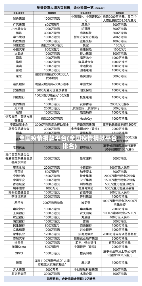 全国疫情捐款平台(全国疫情捐款平台排名)